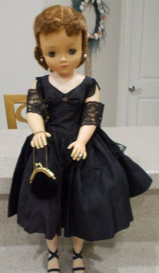 Vintage 1956 Madame Alexander Cissy Doll With Black Dress,  Slip,  Shawl,  Hose,  Etc