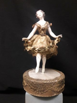 Antique French Candy Box with a Dressel and Kister Porcelain Ballerina Figure o 2
