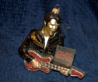 Elvis Presley W/guitar Christmas Tree Ornament.  Leather Jacket & Sparkly Guitar