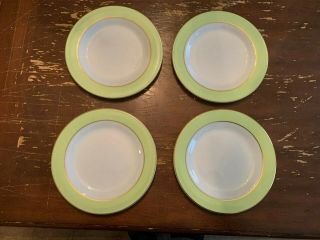 Vintage Pyrex Lime Green With Gold Trim 10 Inch Dinner Plate Set Of 4 D