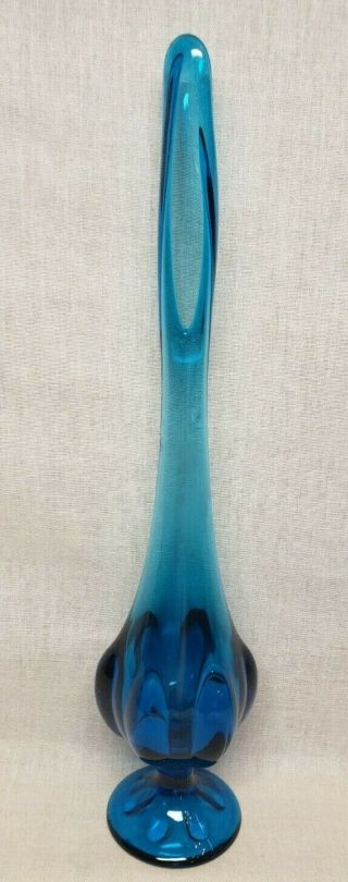 Vintage Viking Glass Bud Vase Epic Six Petal Blue Bluenique 13 " Tall