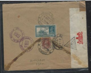 India Cover (p0305b) 1940 Kgvi 6a Boat,  1/2a Reg Censor Cover To Usa