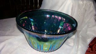 Gorgeous Vintage Indiana Blue Iridescent Princess Carnival Glass Punch Bowl