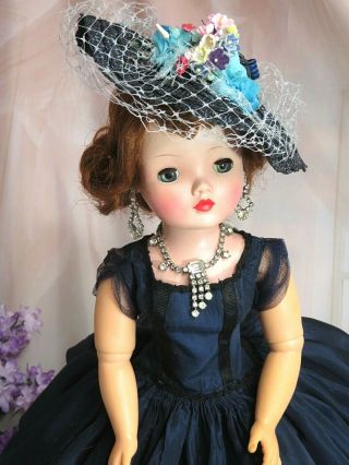 Vintage 1950 Madame Alexander Cissy Doll 20 " Tagged Navy Taffeta Dress Shoes Hat