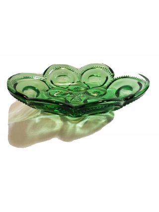Smith Glass Moon And Star Oval Relish,  Green,  8 In X6 In,  Euc