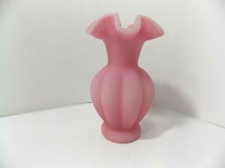 Fenton 6 " Vase Pink Satin Melon Shaped Ruffled Top