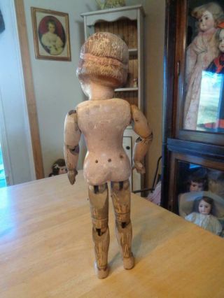 Antique Wooden Schoenhut Doll Molded Hair and Bow WELL LOVED SHOWS WEAR 16 