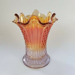 Fenton Marigold Carnival Glass Swung Diamond Point Vase 5.  5 Inches