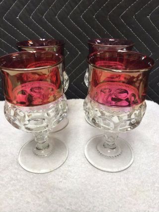 Tiffin Kings Crown Thumbprint Ruby Red Flash 4 Water Goblets Glass