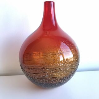 Vintage Red Amber Art Glass Vase With Gold Flakes And Fine Black Swirl 3