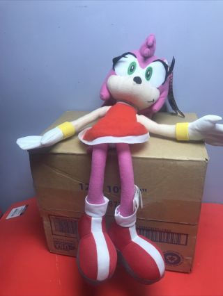 Rare Tomy Sonic The Hedgehog Amy Rose Plush Toy Doll Sega Official Htf Pre Owned