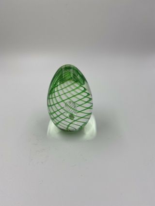 Vintage Art Glass Egg Shape Paperweight Clear With Green Swirls & Bubble Inside
