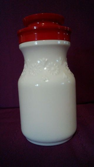 Vintage Maxwell House Coffee White Milk Glass Jar/red Lid.  Floral Daisy Design.