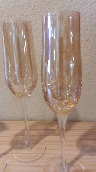 Pier 1 Amber Golden Luster Crackle Flute Champagne Glass Goblet
