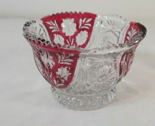Vintage Anna Hutte Bleikristall German Crystal With Ruby Red Panels Candy Dish