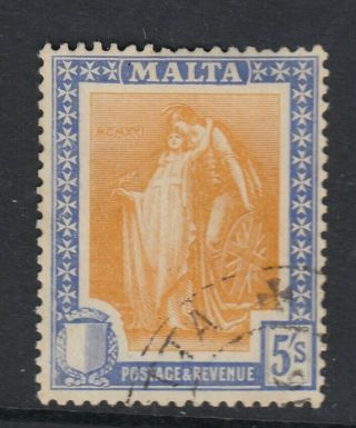 Malta - 1922 5/ - Orange - Yellow & Bright Ultramarine.  A Fine Example Sg137