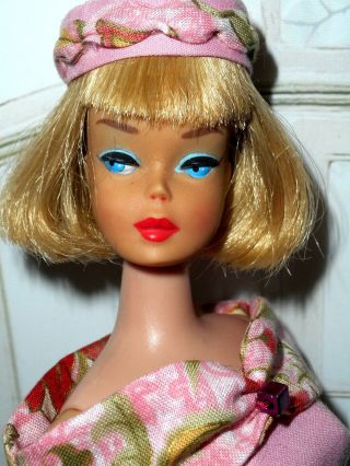 Vintage Stunning Blonde Long Hair American Girl Barbie In Ooak Pink Floral Set