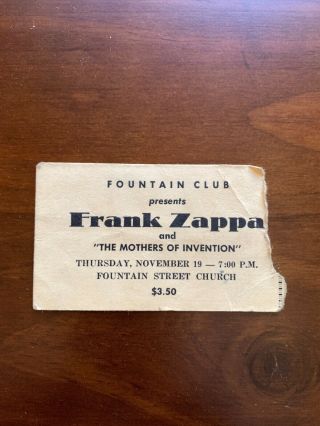 Vintage Concert Ticket Stub Frank Zappa And The Mothers Of Invention Rare