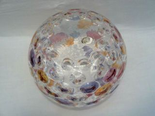 Bohemian Czech Art Glass Rose Bowl Vase,  Crystal,  Multicolored Circles,  6 Inches 3