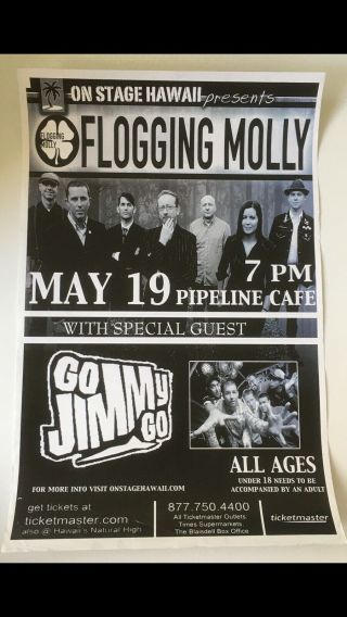 Flogging Molly • Go Jimmy Go • Vintage Hawaii Concert Poster.