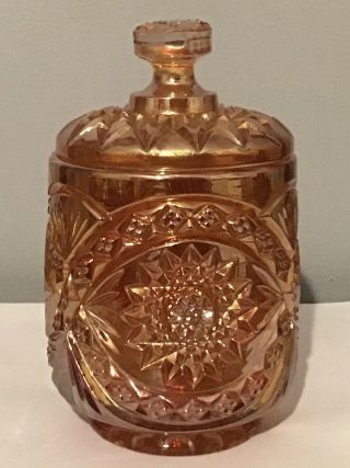 Imperial Hobstar - Marigold Carnival Glass - 6 " Lidded Canister - Vintage