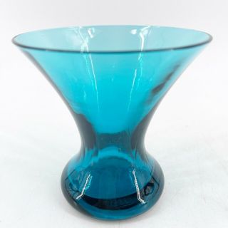 Vintage Hourglass Shaped Aqua Blue Art Glass Vase Cup 4.  13 " X 4.  13 "