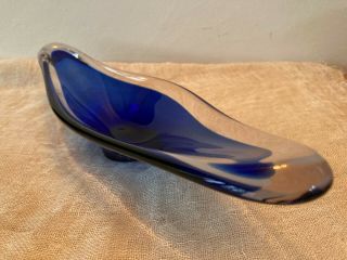 Vintage Retro Murano Sommerso Italian Style Blue &clear Glass Boat Dish 35cmlong