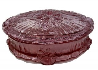 Vintage Fenton Art Glass Dusty Cabbage Rose Blush Pink Trinket Box With Lid