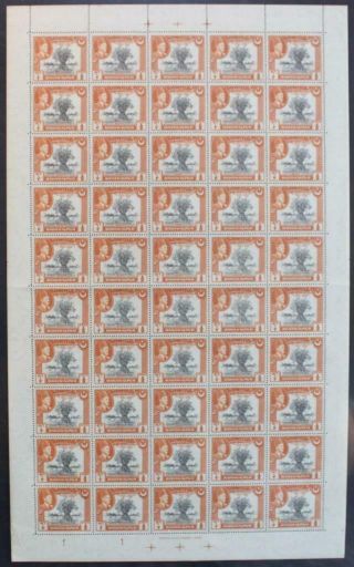 Bahawalpur: 1949 Full 10 X 5 Sheet Of ½ Anna Examples - Full Margins (36169)