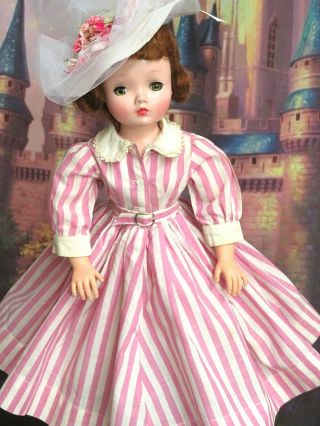 Vintage 1950 Madame Alexander Cissy Doll Red Head 20 " Pink Stripe Dress Hat