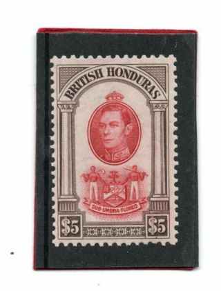 Br.  Honduras Gv1 1938 $5 Scarlet & Brown Sg 161 Vlh.