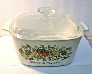 Vintage Corning Ware Casserole A - 3 - B Spice Of Life With Pyrex Lid A - 9 - C
