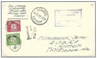 Tristan Da Cunha,  1949 Cover To Uk,  Via S.  Africa,  Taxed,  1 1/2d,  Cachet No X.