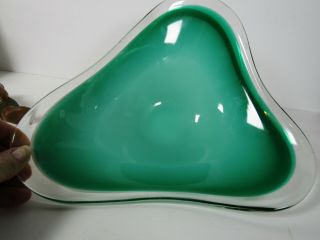 Vintage Murano Art Glass Candy Dish Bowl Green White Mcm Heavy Cased