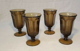 Vintage Brown Old Williamsburg Glass Goblets - Imperial Glass Ohio Set Of 4