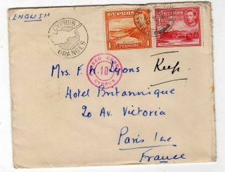 Cyprus 1940 Limassol To Paris Cover,  2½p Rate,  Passed Censor 10,  Cyprus Oranges