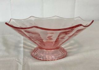 Pink Depression Lancaster Optic Panel Etched Glass Pedestal Compote Candy Dish
