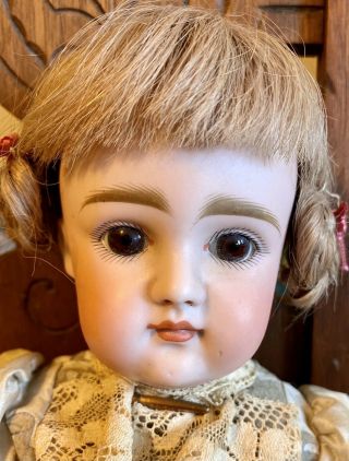 C1890 15” Antique German Bisque Doll Closed Mouth Pouty Kestner W/straight Wrist