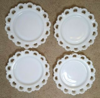 Set Of 4 Vintage Milk White Glass Plate Anchor 8 "