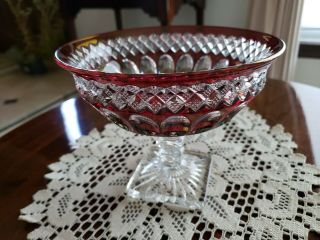 Vintage Westmoreland Waterford Ruby Stain Crystal Low Footed Candy Dish