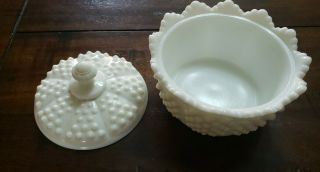 VINTAGE FENTON MILK GLASS WHITE HOBNAIL CANDY DISH WITH LID 5 