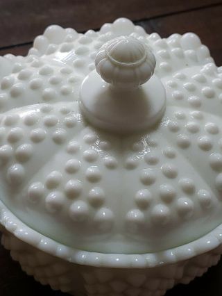 VINTAGE FENTON MILK GLASS WHITE HOBNAIL CANDY DISH WITH LID 5 