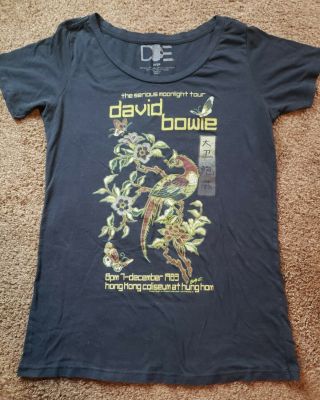 Rare Vintage 1983 David Bowie The Serious Moonlight Hong Kong Tour T - Shirt Sz L