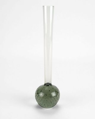 Controlled Bubble Dark Smoke Gray Paperweight Bud Vase,  Vintage Kosta Boda 8 "