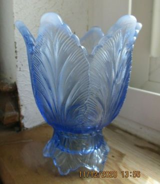Fenton Blue Opalescent Tulip Two Way Candle Holder Taper And Votive 4 " Tall