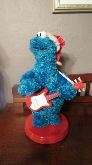 Gemmy Animated Sesame Street Cookie Monster W/guitar Singing/moving W/santa Hat