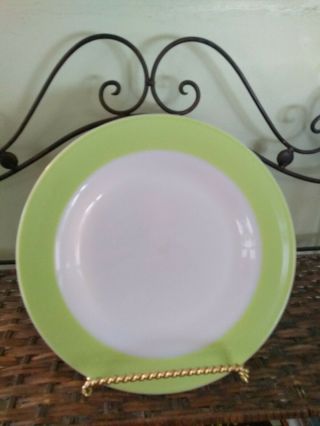 3 Vintage,  Rare,  Pyrex " Lime Green & White " Milk Glass Dinner Plates -
