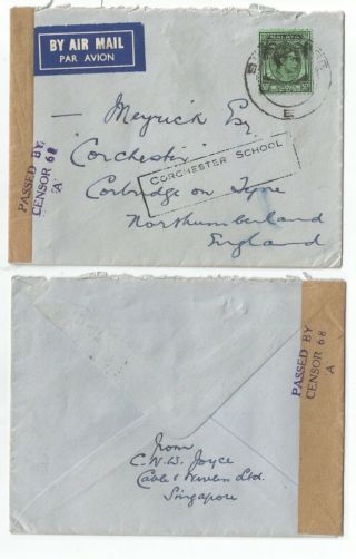 Straits S.  Malaya 194.  Censored Cover Frm Singapore To Uk At 50c Rate