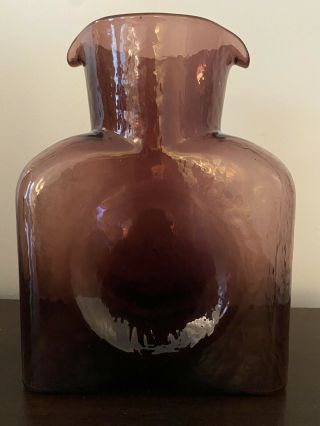 Vintage Blenko Amethyst Purple Glass Water Bottle Double Spout Pitcher