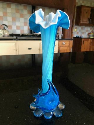 Vintage Murano Twisted Glass Vase With Topical Fish Applied At Base
